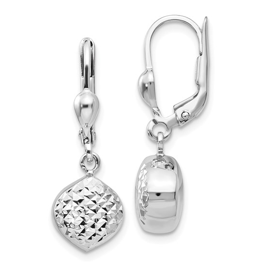 14k White Gold Polished & Diamond-Cut Dangle Leverback Earrings 14k White Gold Polished & Diamond-Cut Dangle Leverback Earrings